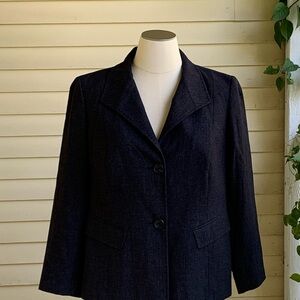 Lafayette 148 Blazer Jacket Virgin Wool 16 Navy Blue Patterned Old Money Lux
